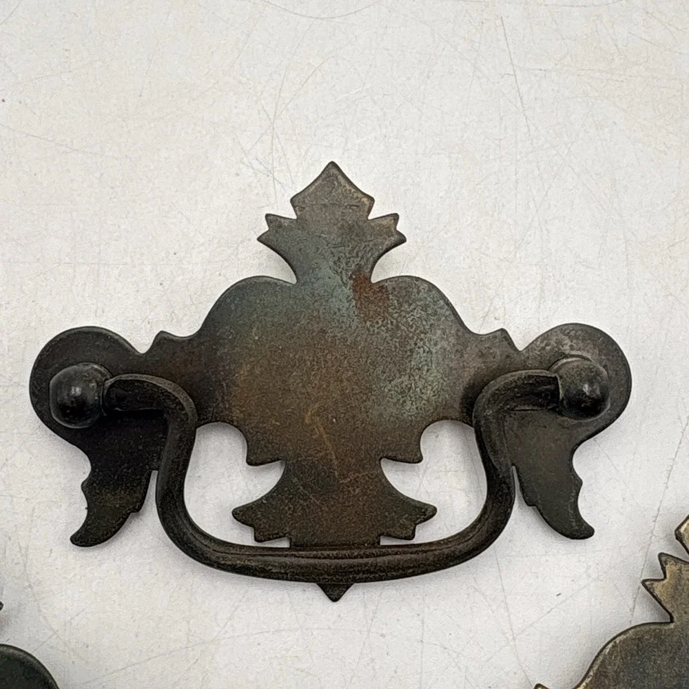 Vintage Drawer Pulls Set 3 Brass Patina Handles 2 Large 1 Small